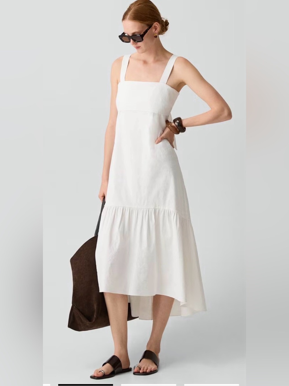 Brand new w Tags NWT Theory White good linen tie back Midi tiered Dress S Small